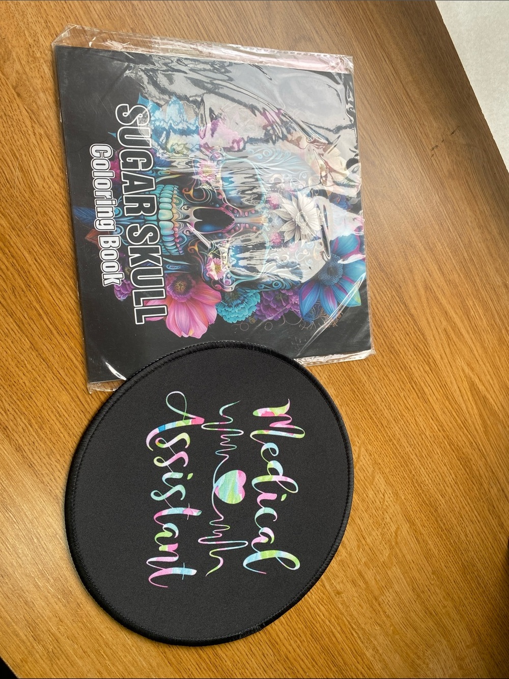 "Medical Assistant" Colorful Graphic Round Mouse Pad & Sugar Skull Coloring Book